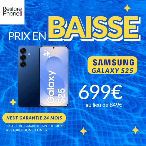 Samsung Galaxy S25 128Go 5G à 699€ au lieu de 849€, prix de vente conseillé samsung. Reprise de votre ancien appareil et paiement en plusieurs fois possible !